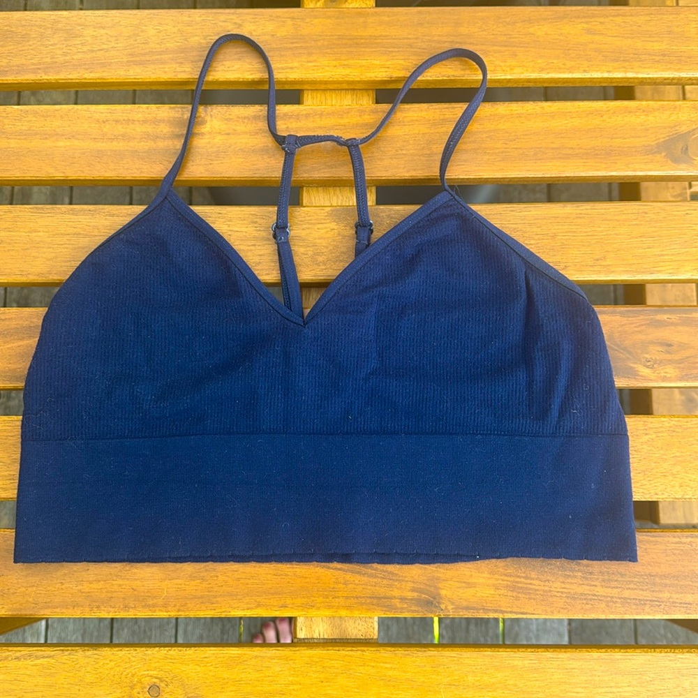 Anthropologie crop cami/bralette, size S/M with adjustable straps. Navy blue.